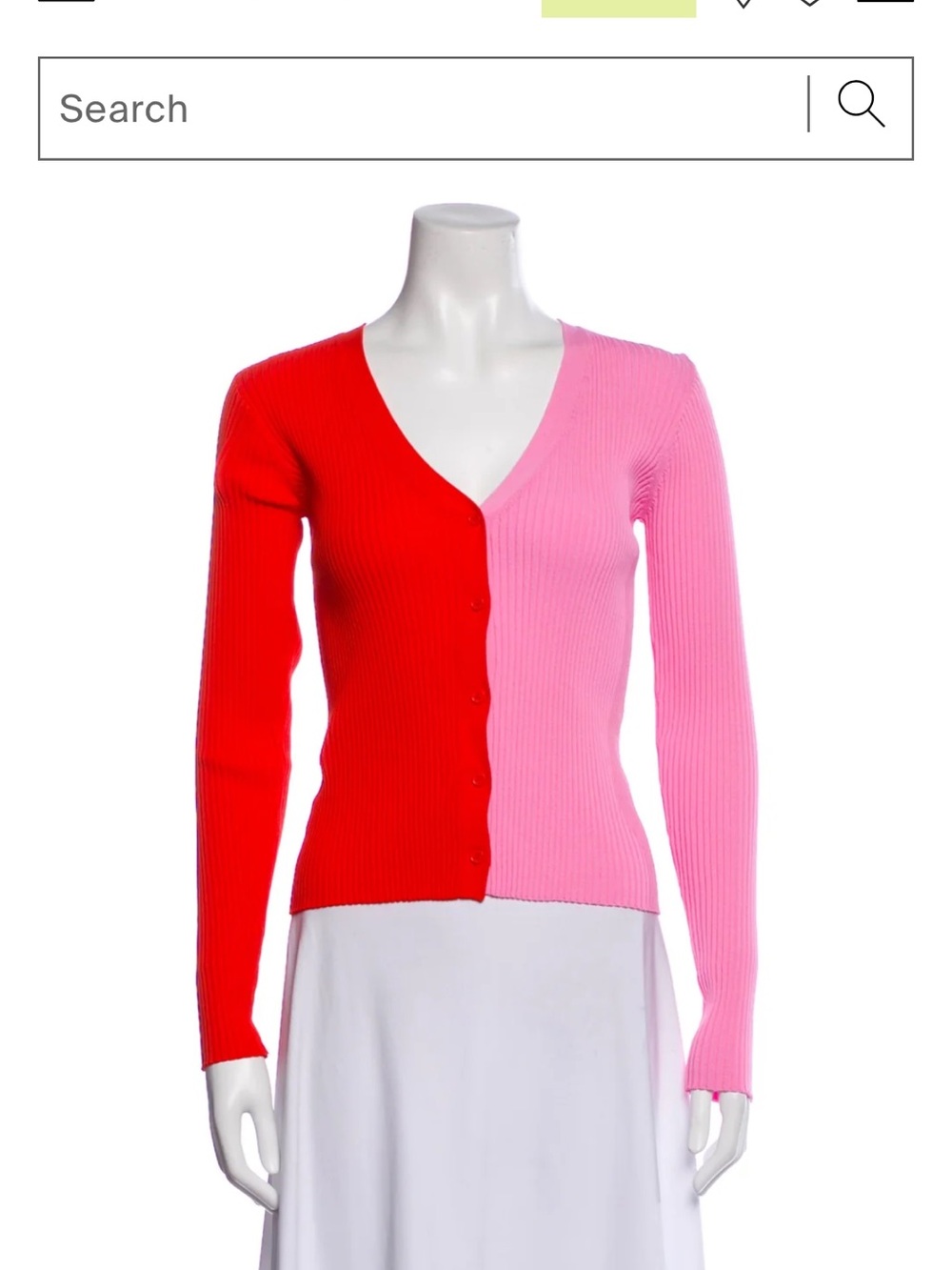 STAUD Two-Tone Ribbed V-Neck Cardigan — Red & Pink